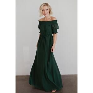 Baltic Born Dress Green Smocked Off Shoulder Harper Stretch Formal Maxi Size XS